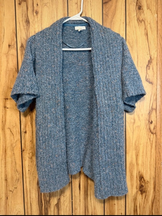 Charter Club Sweaters - Charter Club Heathered Blue Open-Front Short Sleeve Cardigan